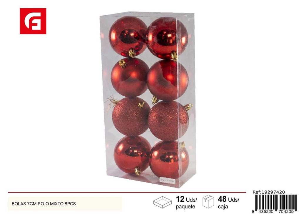 Bolas de Navidad 7cm rojo mixto 8pcs para árbol y decoración