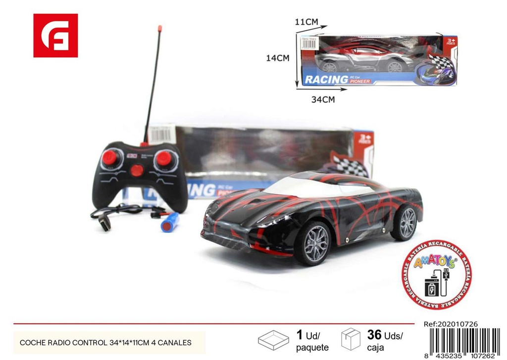 Coche radio control 34*14*11cm 4 canales - Juguetes