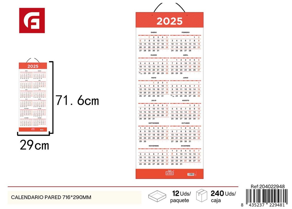 Calendario de pared 716*290 mm - Novedades