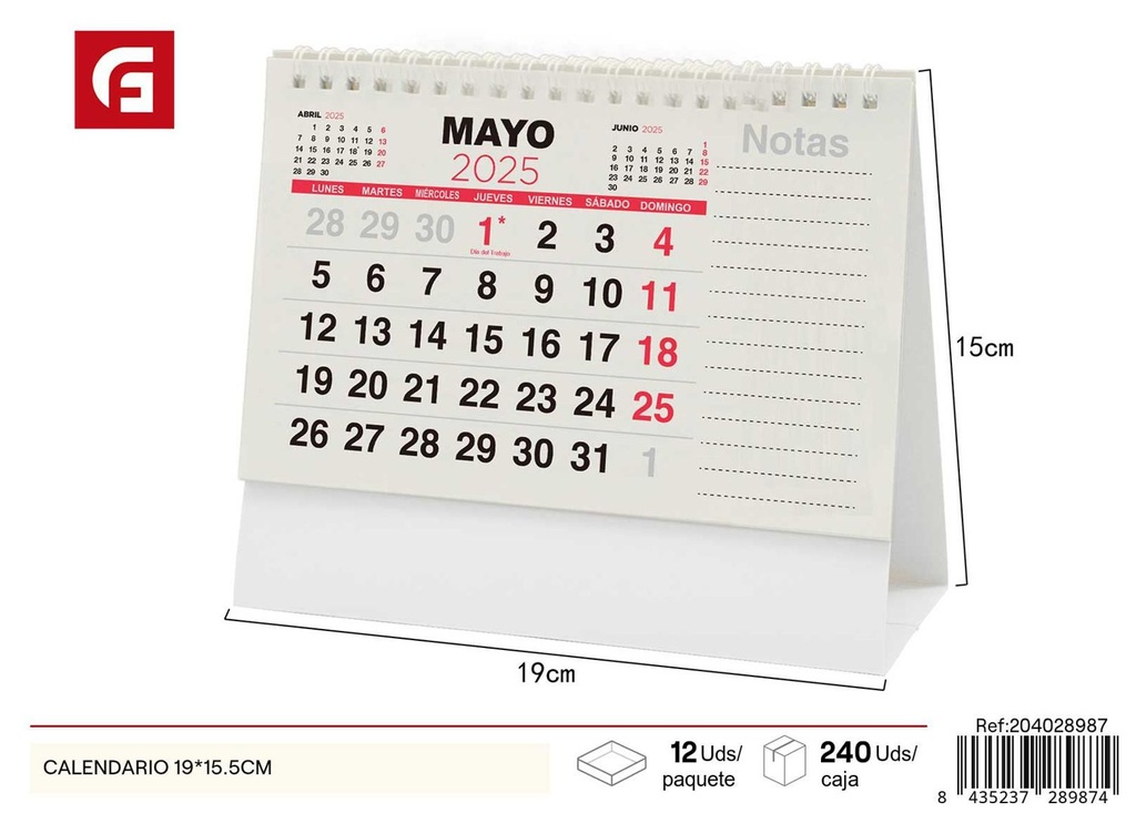 Calendario 19x15.5 cm - Artículos de papelería