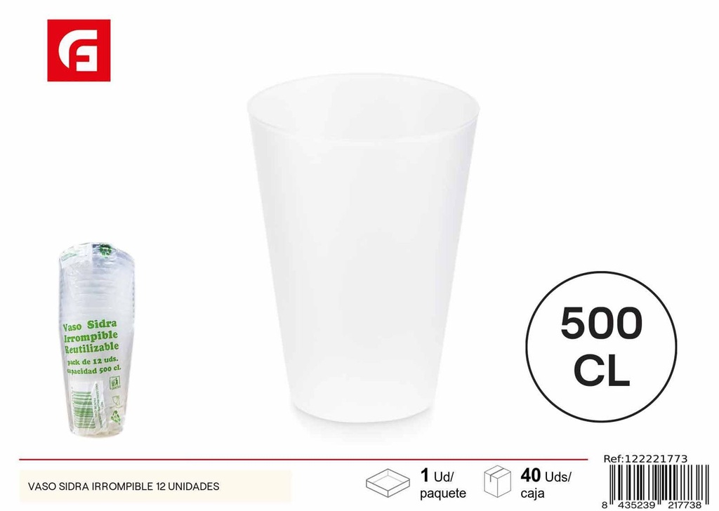 Vaso de sidra irrompible 12 unidades - Artículos desechables