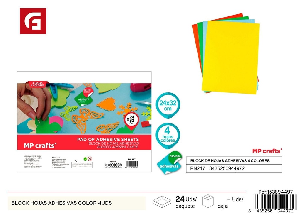 Block de hojas adhesivas de colores en 4 unidades - Manualidades y artículos de oficina