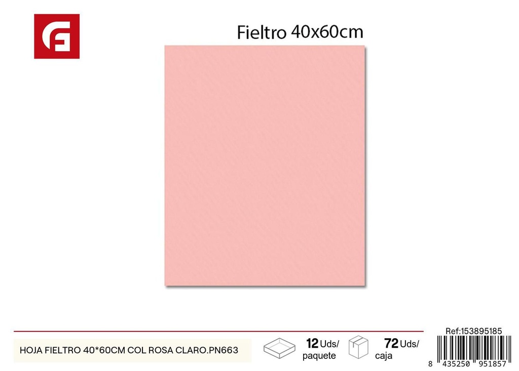 Hoja fieltro 40*60 cm rosa claro - Material para manualidades