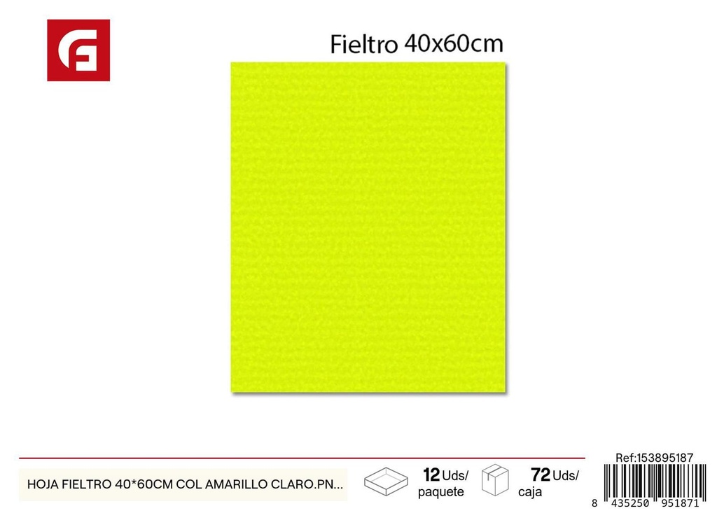 Hoja fieltro 40*60 cm amarillo claro - Material para manualidades