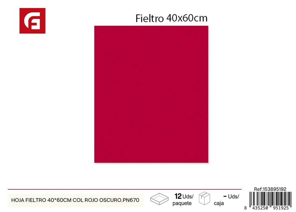 Hoja fieltro 40*60 cm rojo oscuro - Material para manualidades