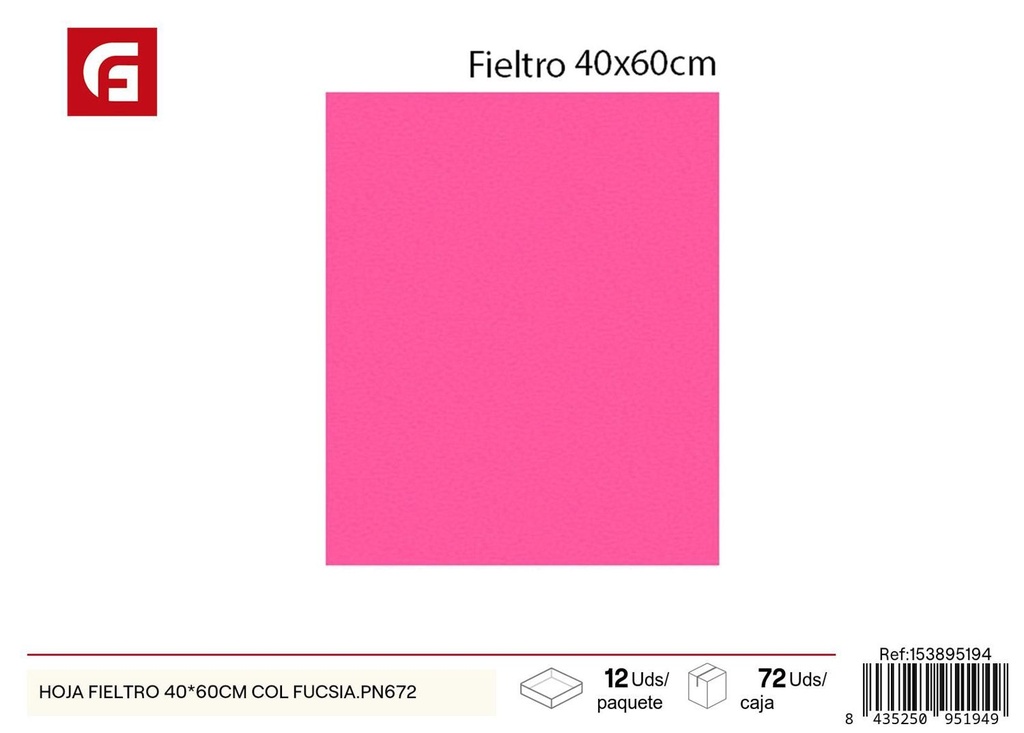 Hoja fieltro 40*60 cm fucsia - Material para manualidades