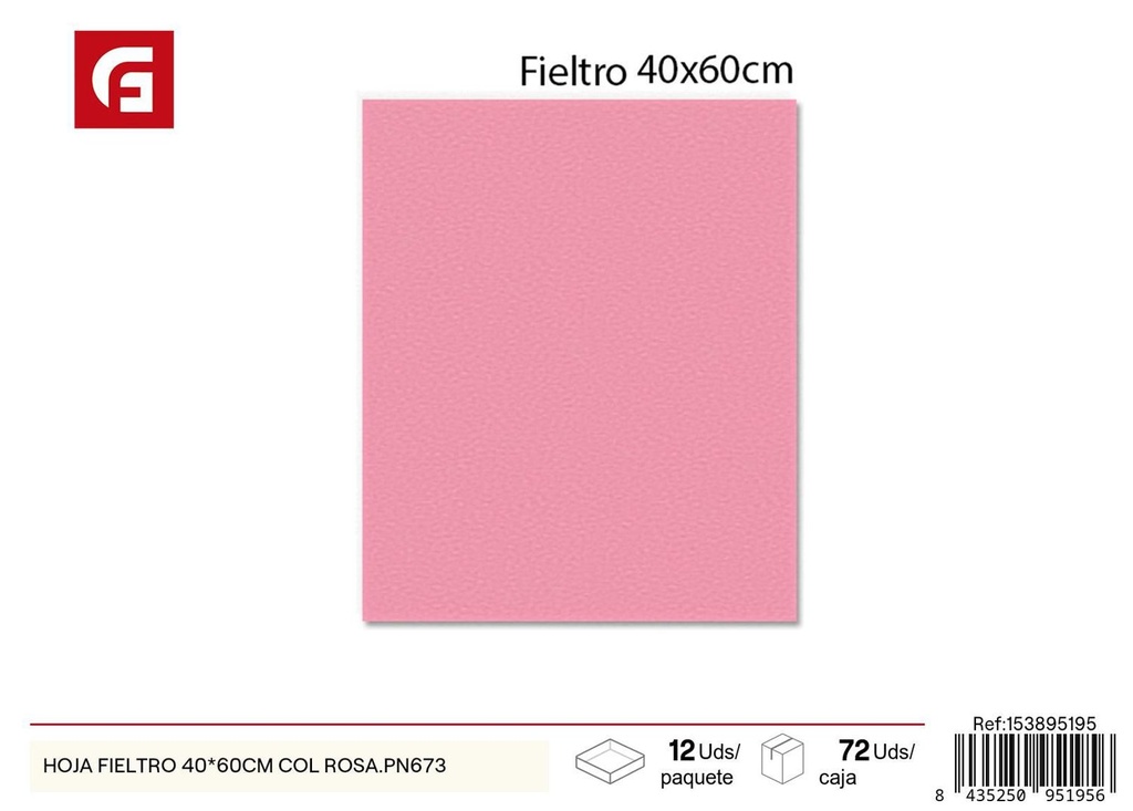 Hoja de fieltro rosa 40x60 cm - Materiales para manualidades