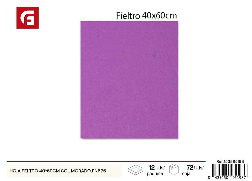 Hoja de fieltro morada 40x60 cm - Materiales para manualidades