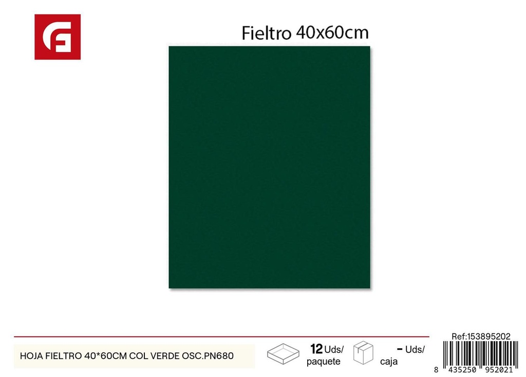 Hoja fieltro 40*60 cm verde oscuro - Material para manualidades