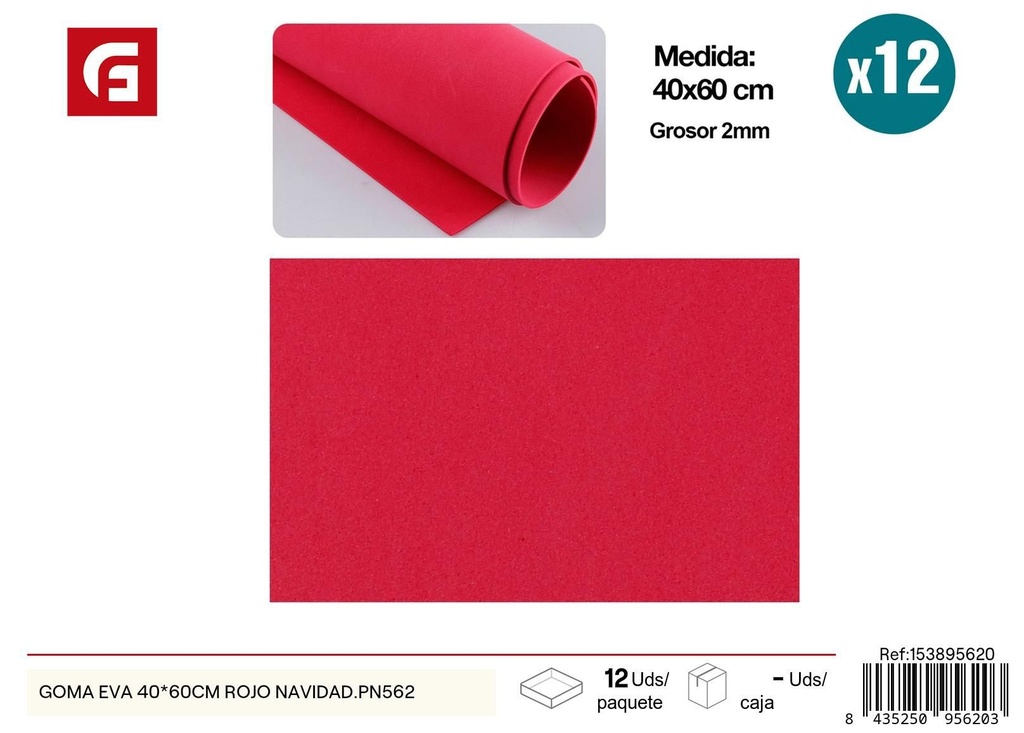 Goma EVA de 40 x 60 cm rojo Navidad PN562 - Manualidades y artículos navideños