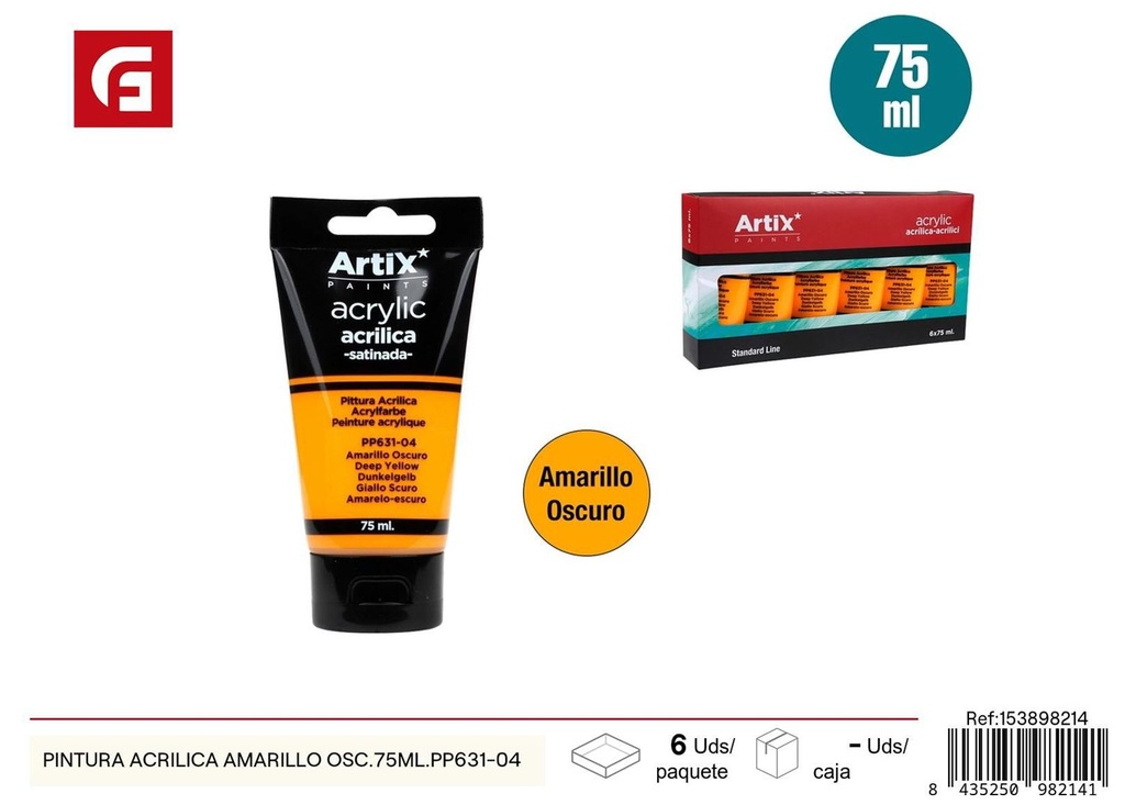 Pintura acrílica amarilla oscura 75 ml PP631-04 - Materiales escolares