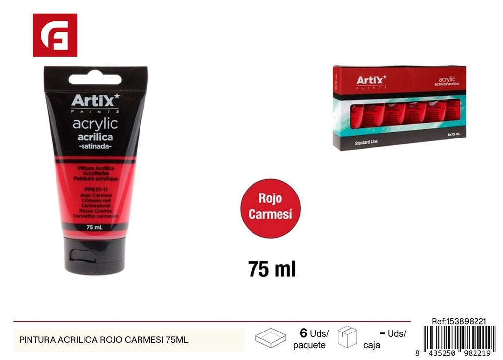 Pintura acrílica rojo carmesí 75ml - Material escolar