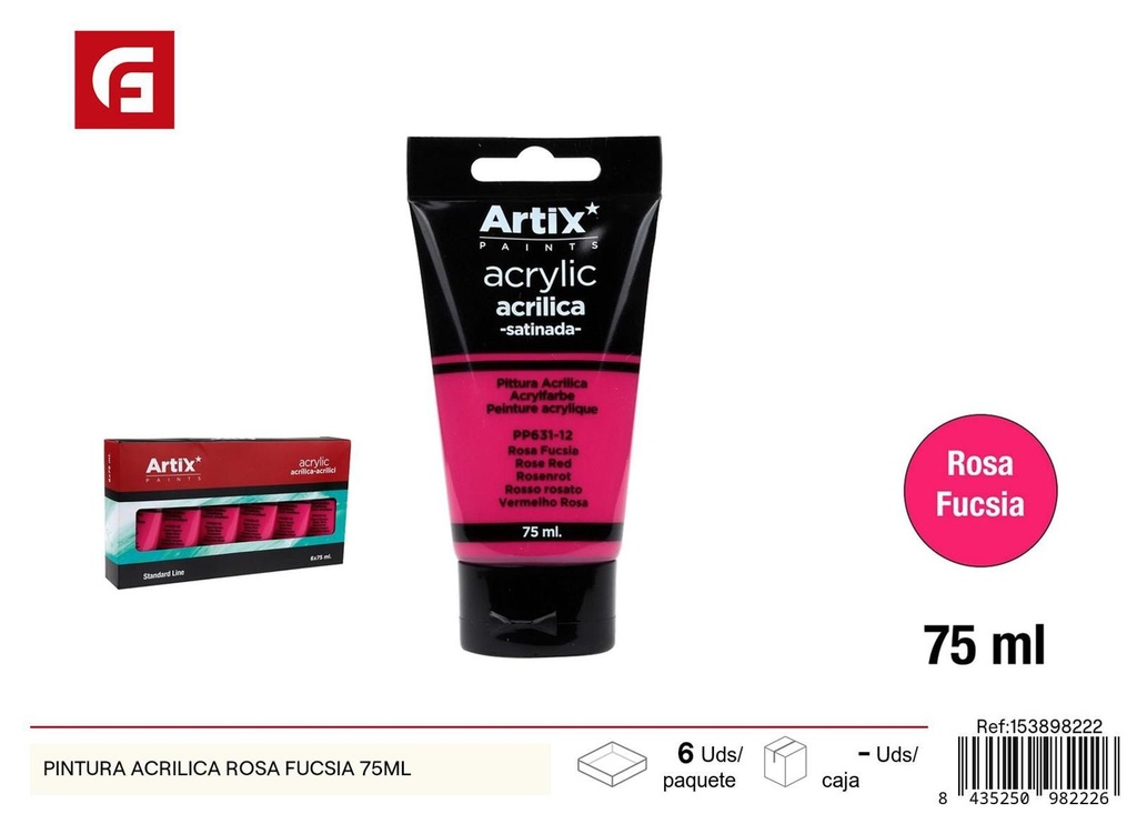 Pintura acrílica rosa fucsia 75ml - Material escolar