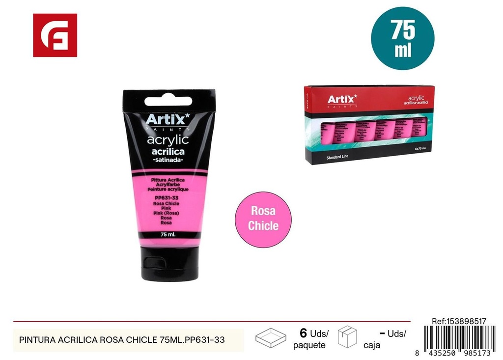 Pintura acrílica rosa chicle 75 ml PP631-33 - Materiales escolares