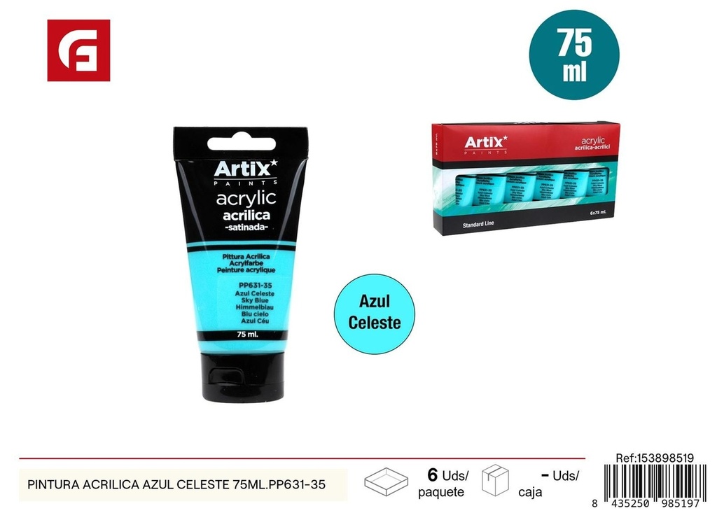 Pintura acrílica azul celeste 75ml PP631-35 - Material escolar y pinturas