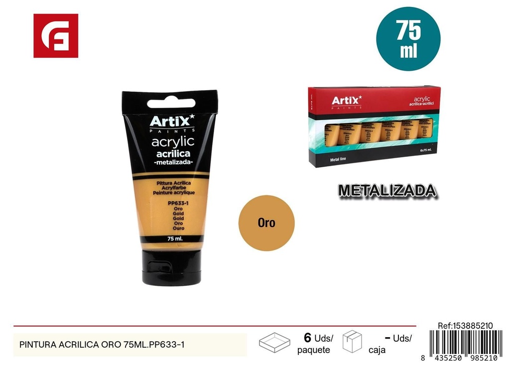 Pintura acrílica dorada 75 ml PP633-1 - Material de pintura y arte creativo