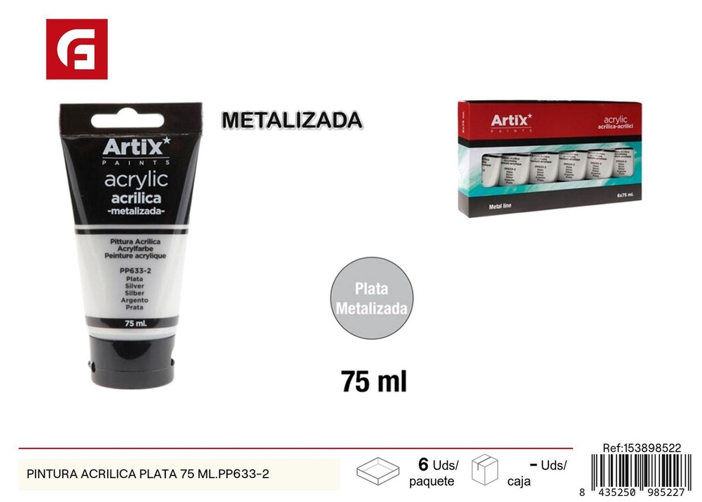 Pintura acrílica de plata 75 ml - Material de arte