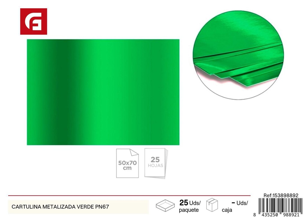 Cartulina metalizada verde PN67 - Materiales para manualidades