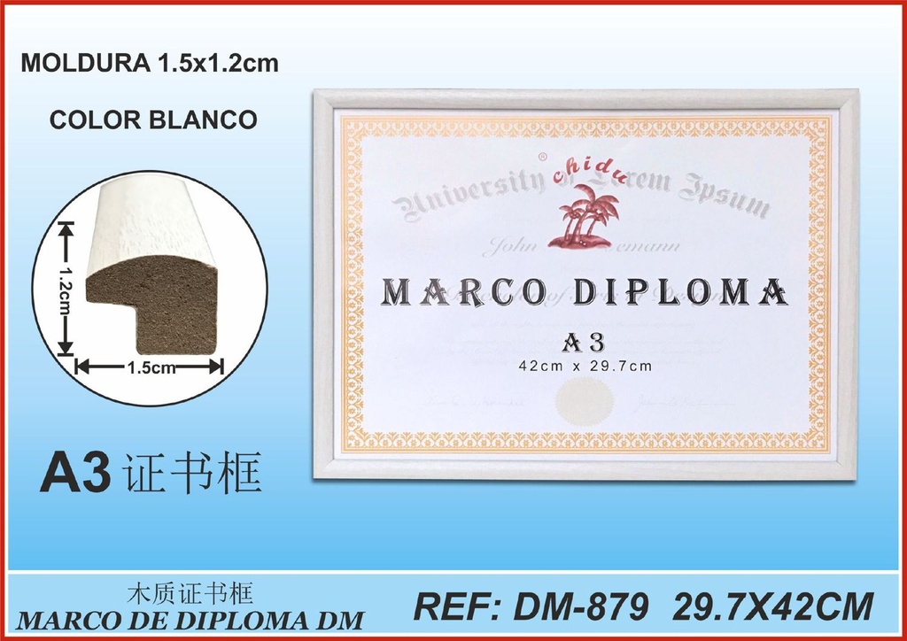 Marco diploma A3 blanco modelo DM-879