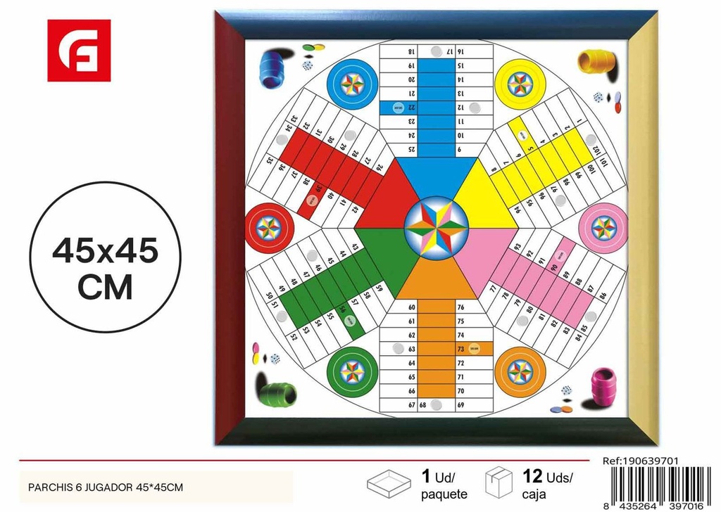 Parchís 6 jugadores PAC-640 45x45cm juego de mesa