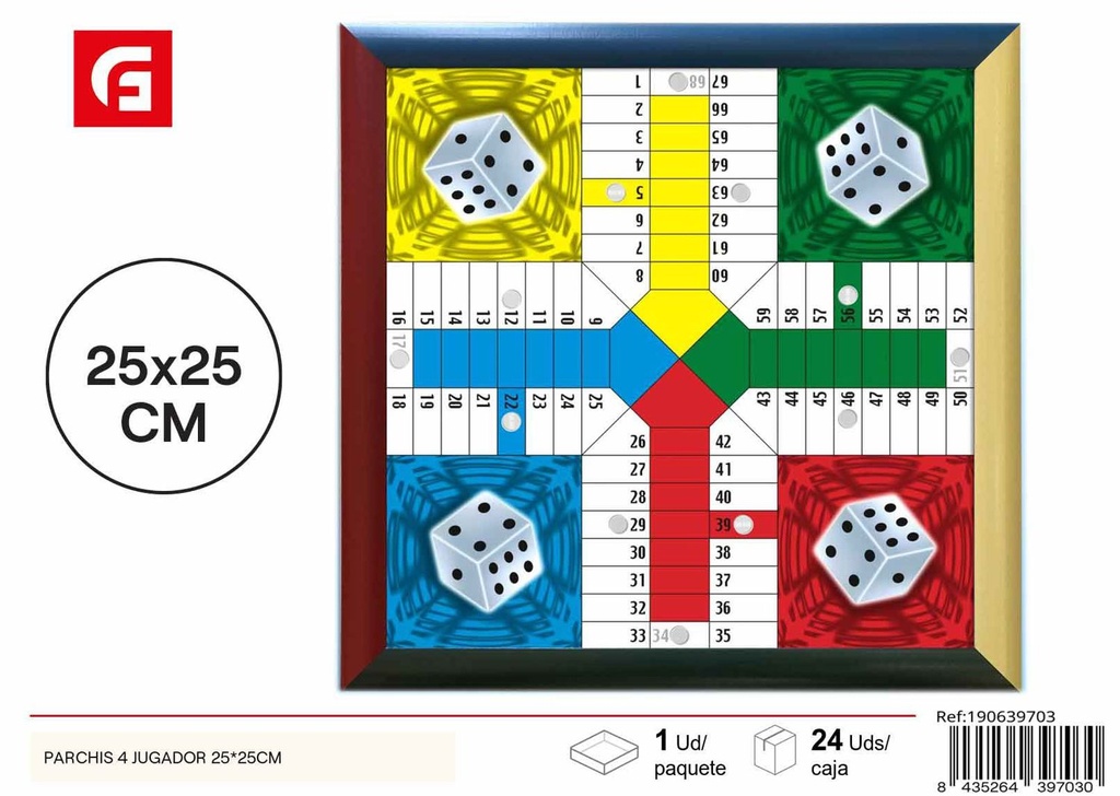 Tablero de parchís 4 jugadores PAC-420 25X25 - Juegos de mesa