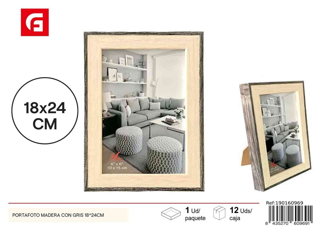 Portafoto de madera con gris 18x24 cm - Marcelos elegantes y decorativos
