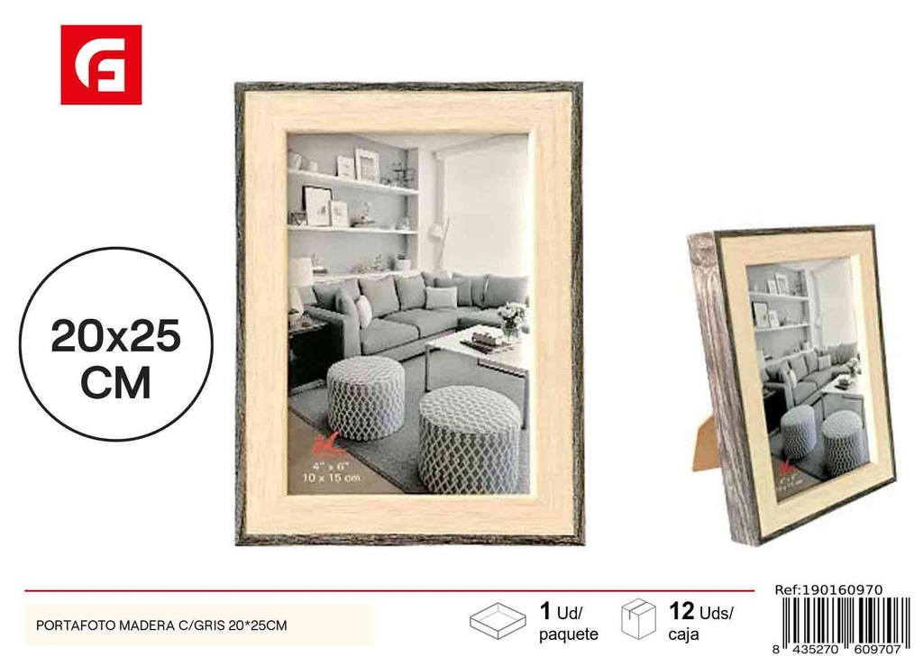 Portafoto de madera con gris 20x25 cm - Marcos decorativos elegantes