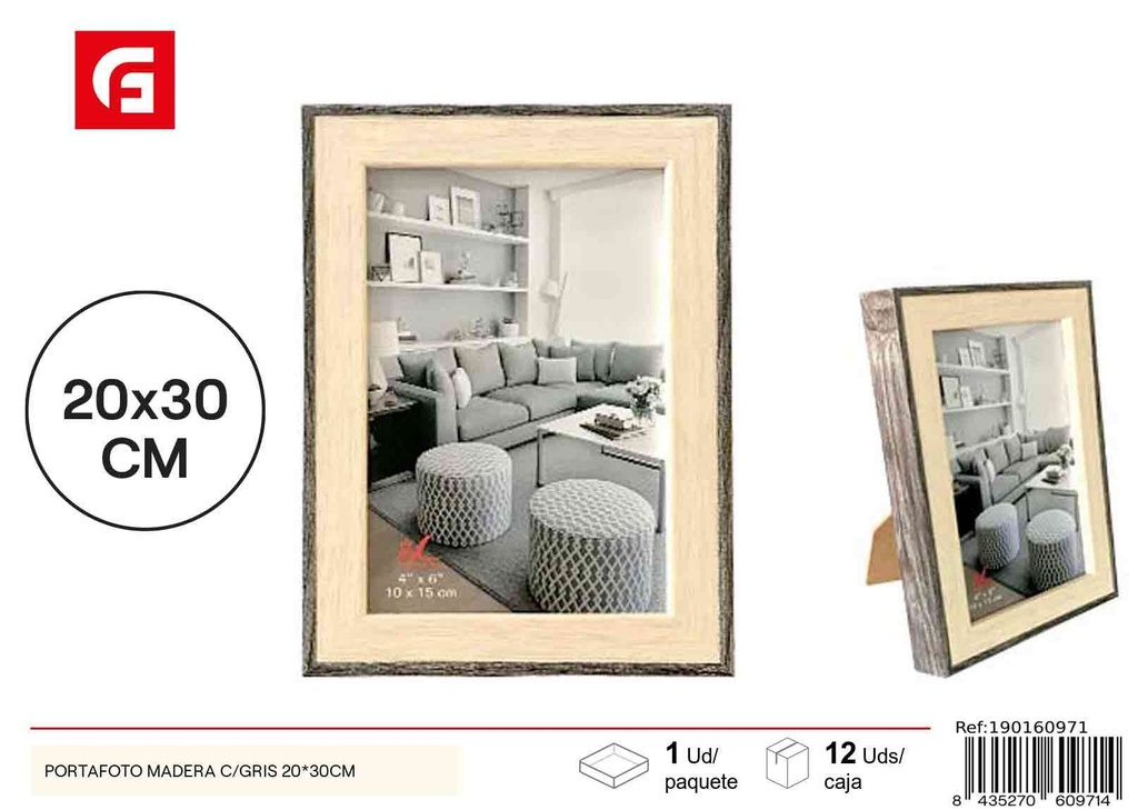 Portafoto de madera con gris 20x30 cm - Marcos decorativos elegantes