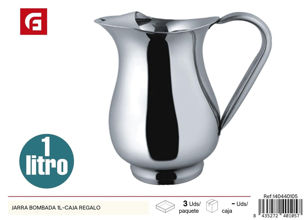 Jarra bombada de acero inoxidable 1L - Caja regalo para cocina