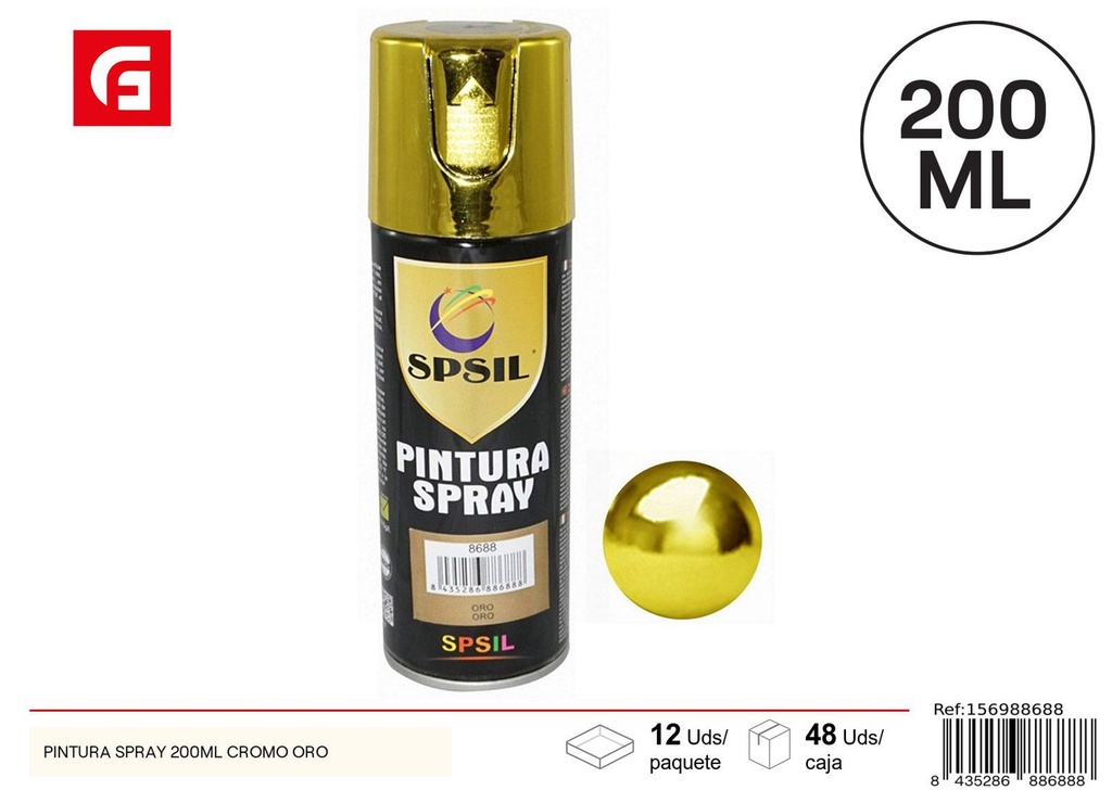 Pintura en spray cromo oro 200ml para bricolaje y manualidades