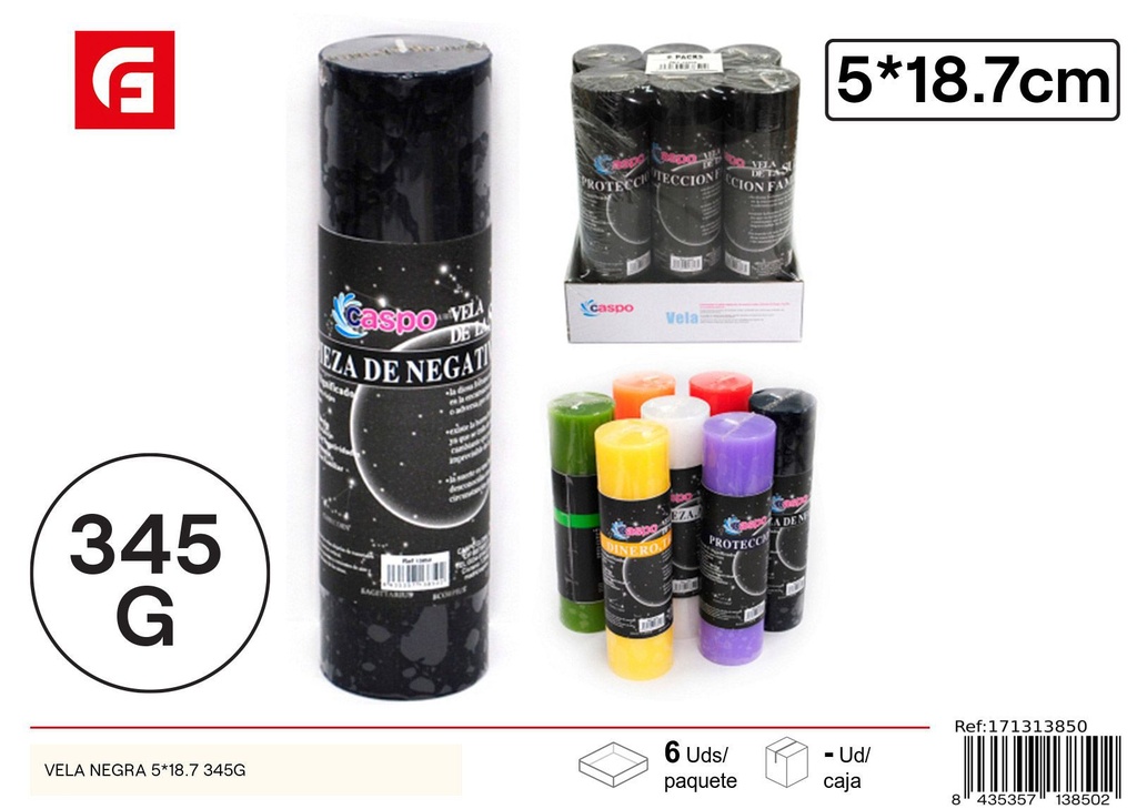 Vela negra 5x18.7 cm 345 g - Velas aromáticas y decorativas