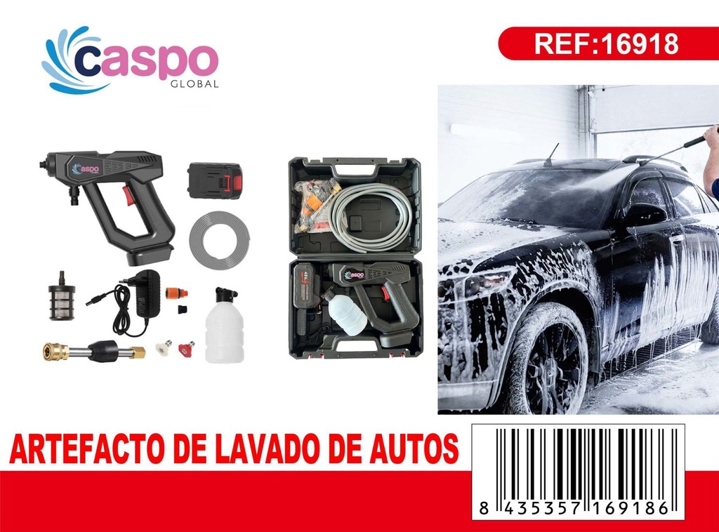 Pistola lava coches 280W negra para automóviles y limpieza