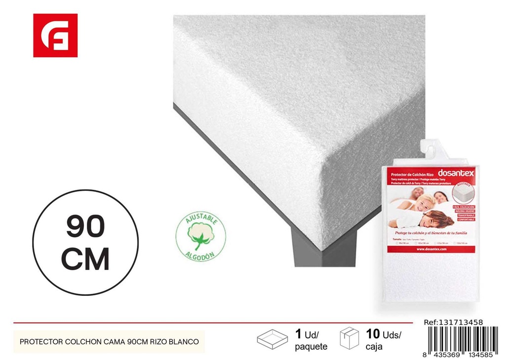 Protector de colchón cama 90cm rizo blanco