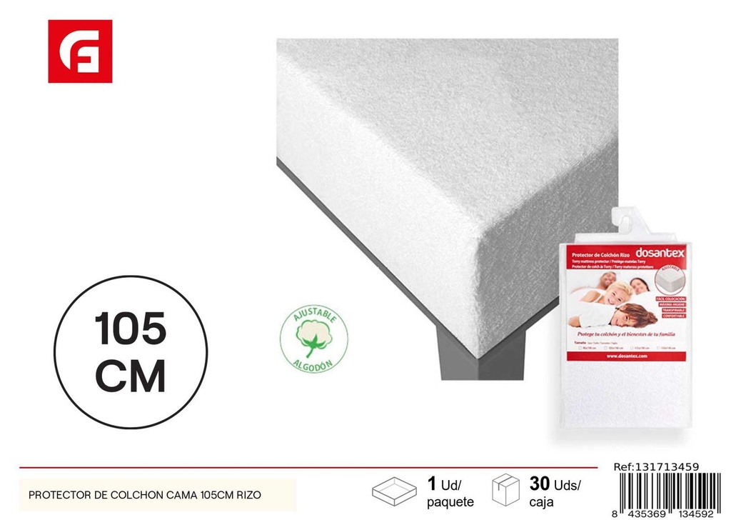 Protector de colchón cama 105cm rizo para protección y confort