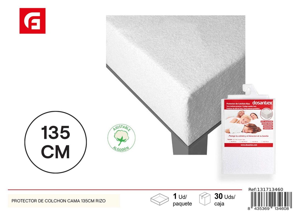 Protector de colchón cama 135cm rizo impermeable