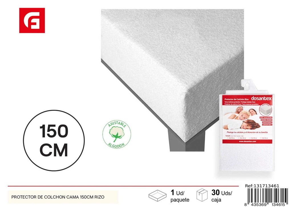 Protector de colchón cama 150cm rizo para protección y confort