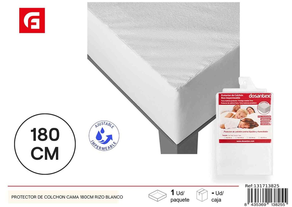 Protector de colchón cama 180cm rizo blanco para cuidado de ropa de cama