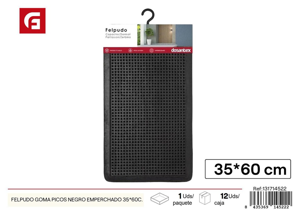 Felpudo de goma picado 35x60cm - Alfombra de entrada resistente para hogar