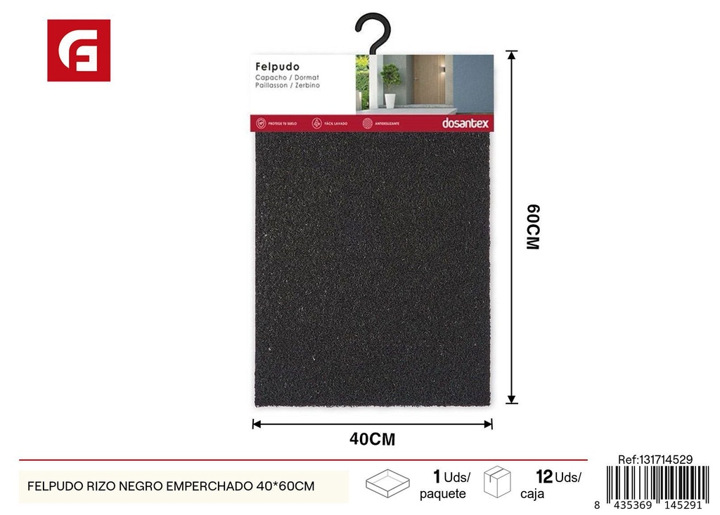 Felpudo rizado negro empotrado 40x60 cm - Alfombras y felpudos decorativos
