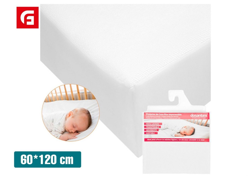 Protector de cuna impermeable blanco 60x120cm de rizo