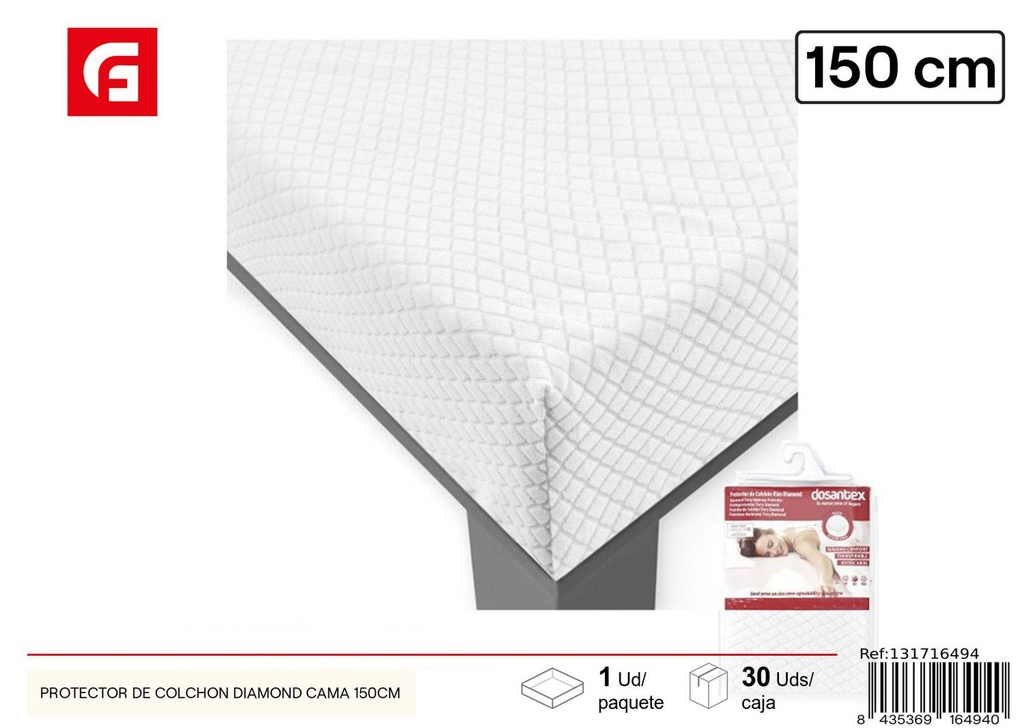 Protector de colchón Diamond cama 150cm para cuidado de ropa de cama