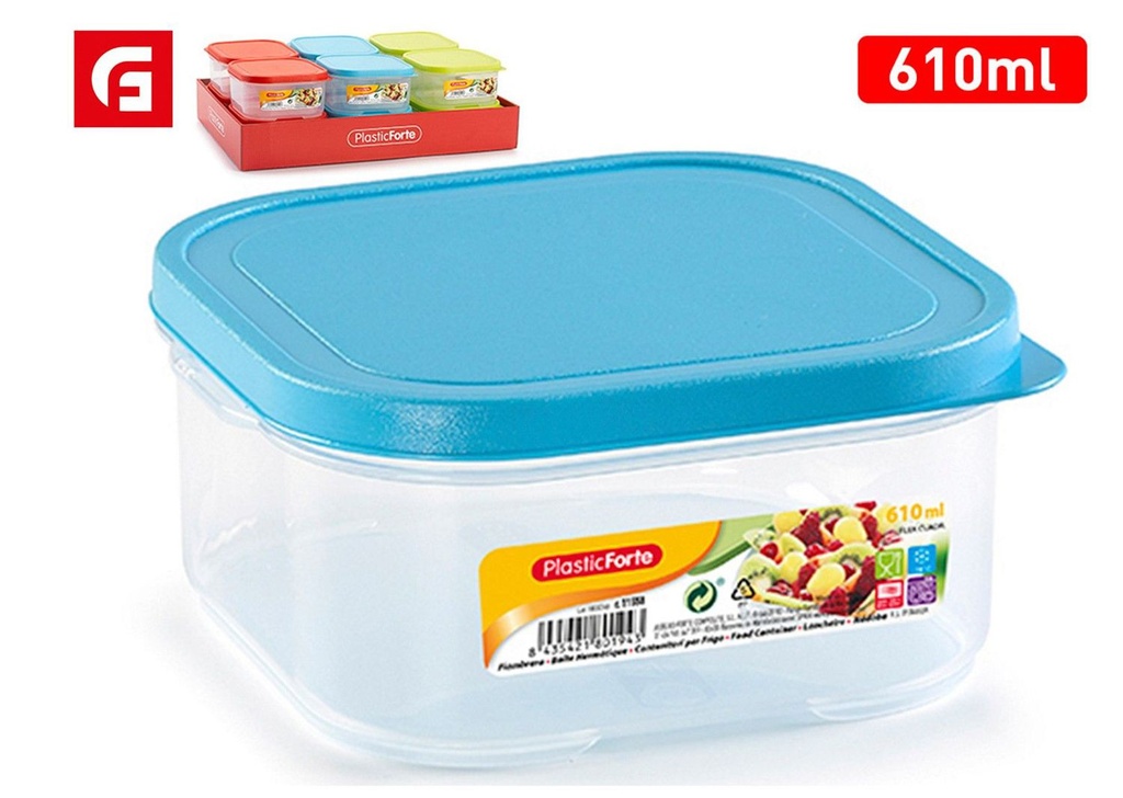 Fiambrera flexible cuadrada 610ml para almacenamiento de alimentos