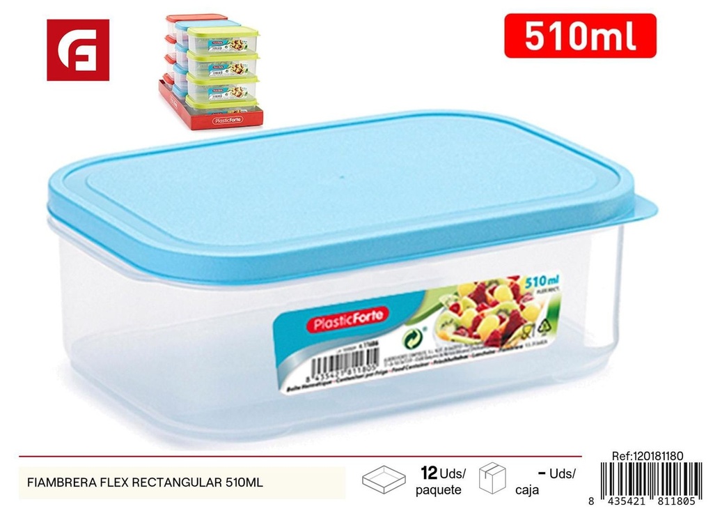 Fiambrera rectangular flexible 510ml para transporte de alimentos