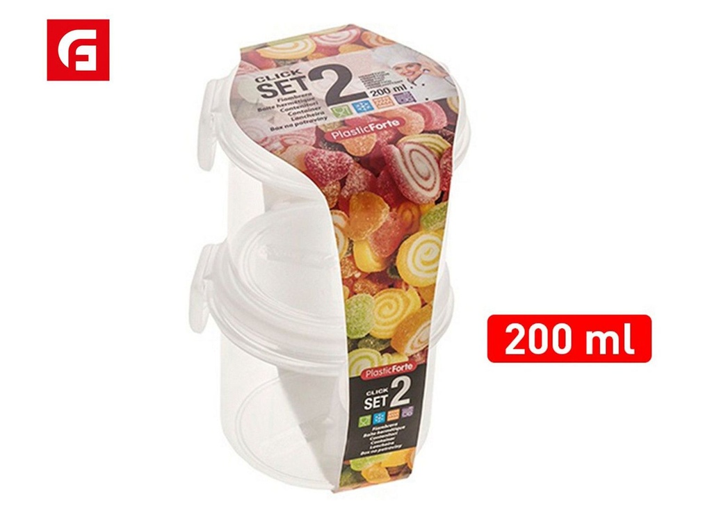 Set de 2 fiambreras click redonda 200ml para almacenamiento de alimentos