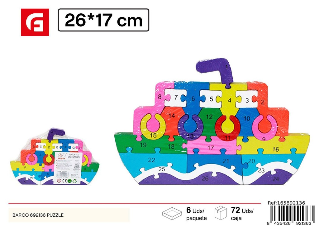 Puzzle de madera barco para desarrollo cognitivo