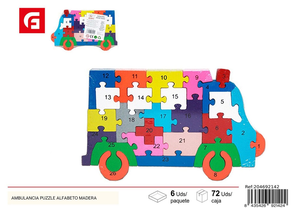  Puzzle de madera ambulancia de 26 x 17 cm - Juguetes educativos