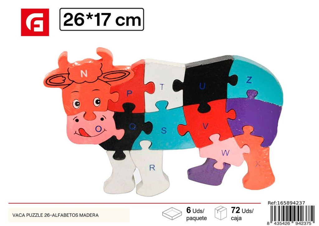  Puzzle de madera de vaca de 26 x 17 cm - Juguetes educativos