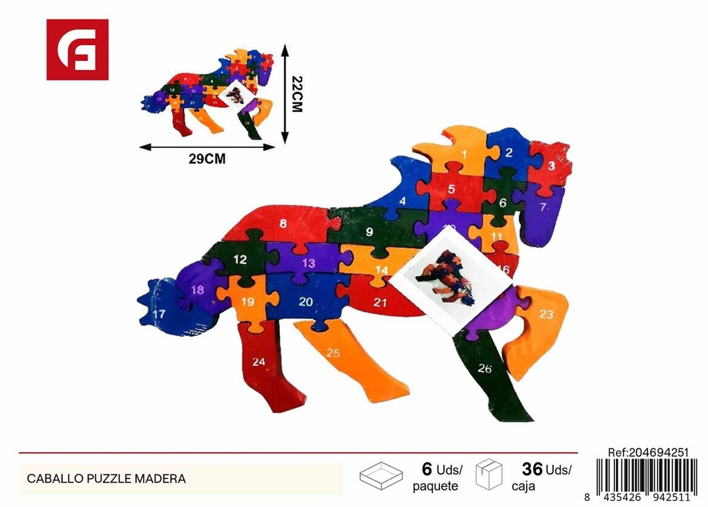  Puzzle de caballo de madera - Juguetes educativos