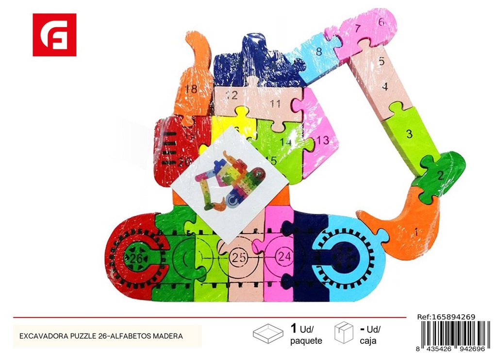 Puzzle de excavadora con alfabetos de madera para aprendizaje y diversión