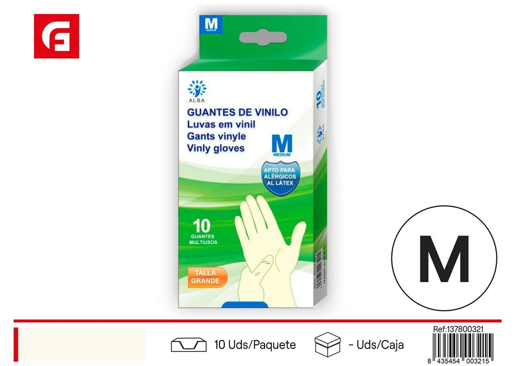Guante de examen de vinilo sin polvo M - Guantes de limpieza desechables